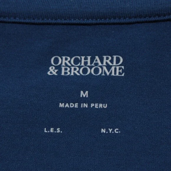 Orchard & Broome NWT Essex Short Sleeve Zip T-Shirt Size M in Blue Cotton Blend